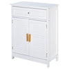 Bathroom Storage Cabinet with Double Shutter Door and Drawer, Toilet Vanity Cabinet, Narrow Organizer, White