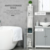 Tall Bathroom Storage Cabinet with 2 Open Shelves and 2 Door Cabinets, Freestanding Linen Tower, Grey