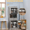 72" Kitchen Buffet with Hutch, Freestanding Pantry Cupboard with Utility Drawer, 2 Door Cabinets and Countertop, Grey Wood Grain