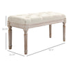 15.75" Vintage Ottoman, Tufted Footstool with Upholstered Seat, Distressed Wood Legs for Bedroom, Living Room, Beige