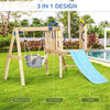 3 in 1 Wooden Swing Set with Slide, Baby Swing Seat, Fort, Wheel, Telescope, Mailbox, 1.5-4 Years Old, for Playground Backyard Gym, 67"x79"x46.5"