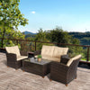 4-piece Outdoor Patio Rattan Furniture Set with 2 Chairs  1 Double Couch  & a Coffee Table & Cushions  Brown