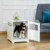 Furniture Stylish Dog Kennel, Wooden & Wire End Table with Cushion & Lockable Door, Miniature Size Pet Crate Indoor Puppy Cage, White