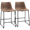 Counter Height Bar Stools Set of 2, Vintage PU Leather Barstools with Footrest for Dining Room, Home Bar, Kitchen, Brown