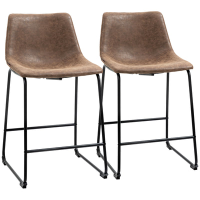 Counter Height Bar Stools Set of 2, Vintage PU Leather Barstools with Footrest for Dining Room, Home Bar, Kitchen, Brown