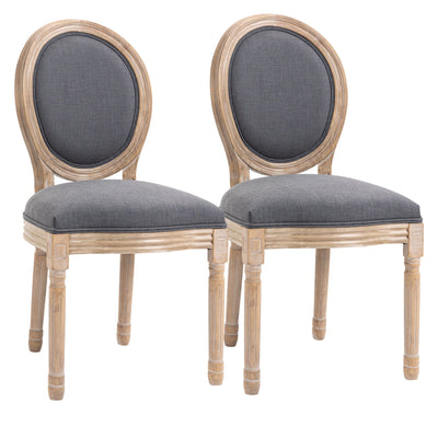 French-Style Upholstered Dining Chair Set, Armless Accent Side Chairs with Linen-Touch Upholstery, Set of 2, Grey
