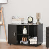 Wood Rolling File Cabinet Storage Organizer with 3 Large Open Shelves and Door Cabinet Door for Easy Storage and Mobility, Black