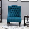 Linen Fabric Button Tufted Wingback Accent Chair with Thick Padded Cushioned Seats and Wooden Legs for Living Room and Bedroom, Dark Blue