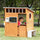Kids Outdoor Wooden Playhouse, Garden Games Cottage, w/ Door Bench Blackboard