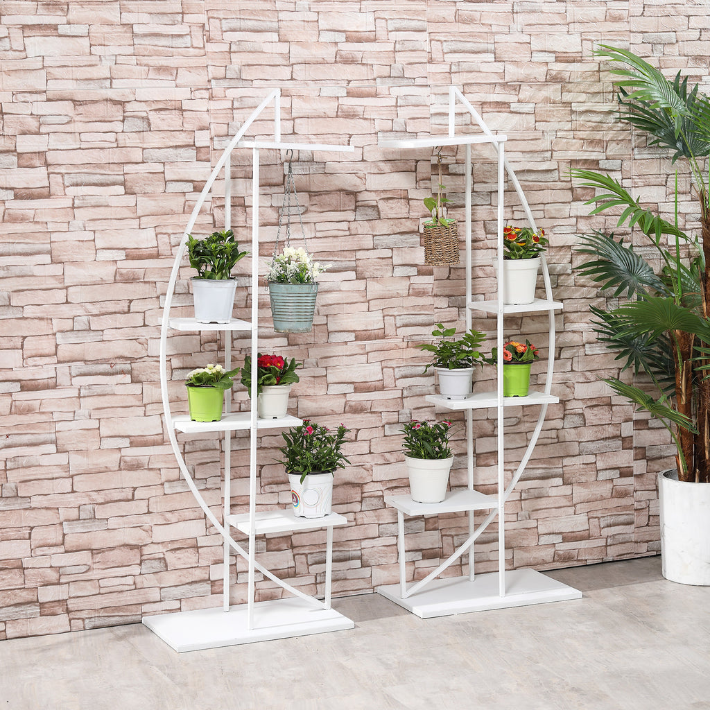 5 Tier Metal Plant Stand Half Moon Shape Ladder Flower Pot Holder Shelf for Indoor Outdoor Patio Lawn Garden Balcony Decor, 2 Pack, White