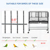 40.25" H Large Double Rolling Metal Bird Cage Bird House with Removable Metal Tray Storage Shelf Wood Perch Food Container w/ Wheels Black/Gray