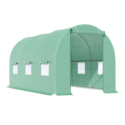15' x 7' x 7' Walk-in Tunnel Greenhouse Garden Plant Growing House with Door and Ventilation Window, Green