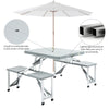 53" Portable Camping Table with Four Chairs and Umbrella Hole, 4-Seats Aluminum Fold Up Travel Picnic Table, Grey