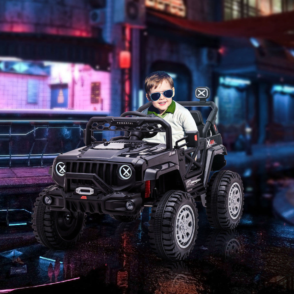 12V Kids Ride-on Truck with Remote Control, Battery-Operated Kids Car with Led Lights, Electric Ride on Toy with Spring Suspension, Music, Horn, 3 Speeds, Black