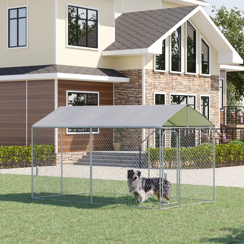 Dog Kennel Heavy Duty Playpen with Galvanized Steel Secure Lock Mesh Sidewalls and Waterproof Cover for Backyard & Patio, 13' x 7.5' x 7.5'