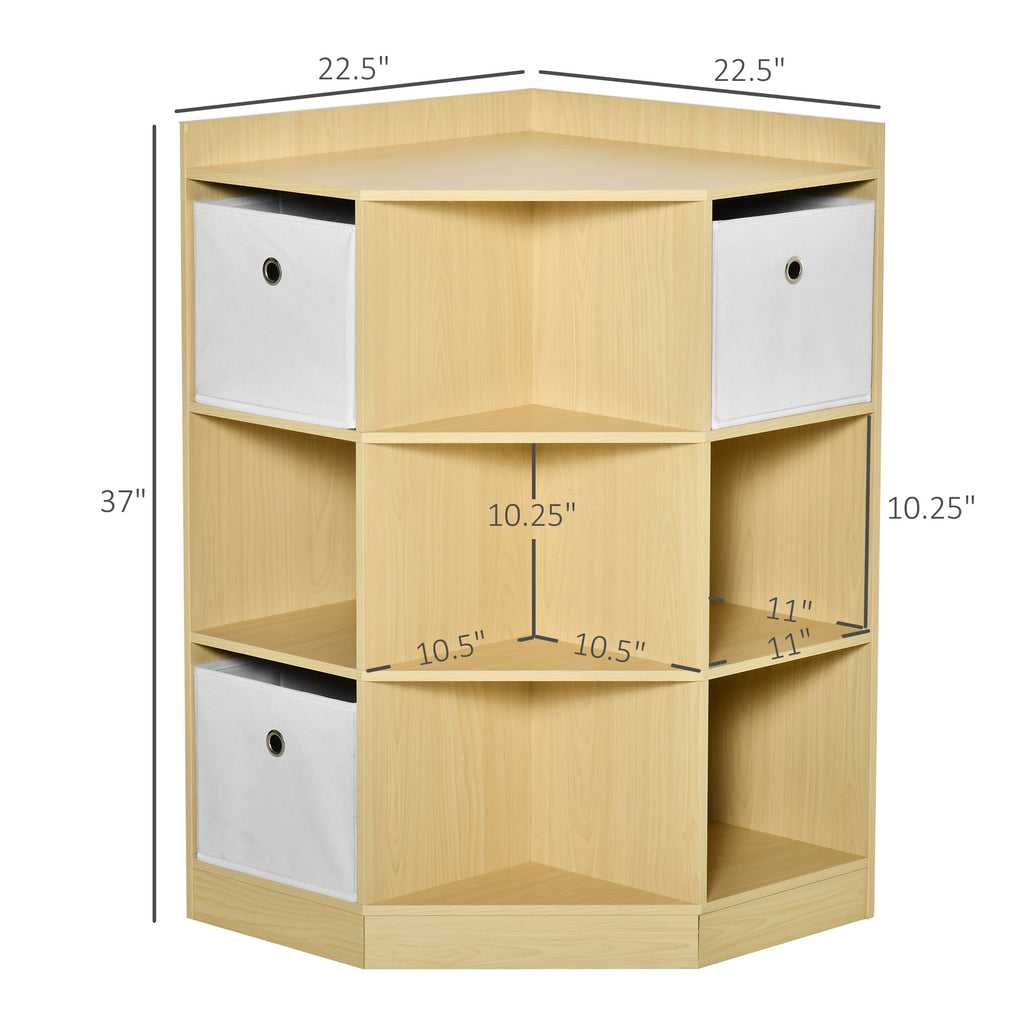 Wooden Kids Cabinet Freestanding Corner Storage Drawer Clothes Organizer Children Bookcase Display Shelf for Bedroom, Natural