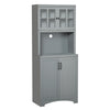 Freestanding Kitchen Pantry Cabinet, Tall Kitchen Storage Cabinet with Glass Framed Door and Microwave Space, Accent Kitchen Pantry, Grey