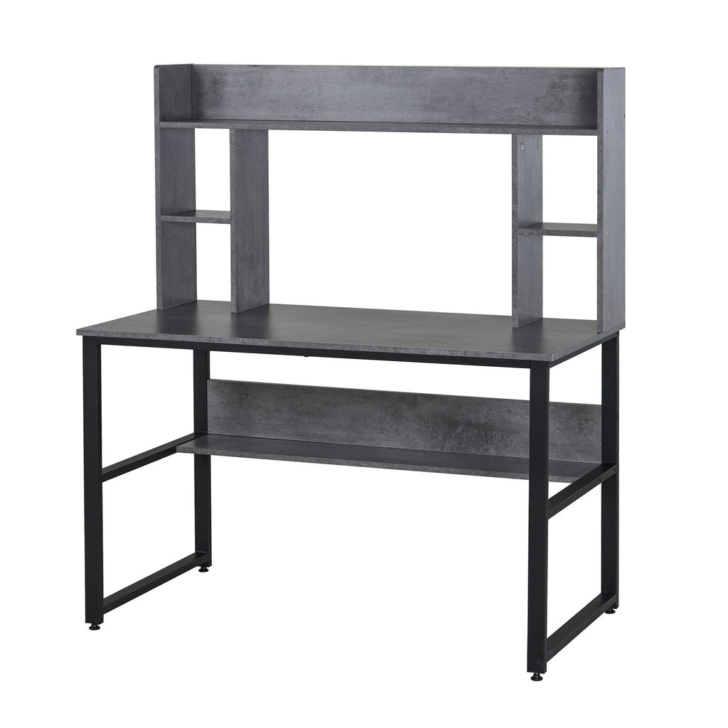 Computer Desk Writing Table with Hutches Storage Shelves Home Office Workstation Grey Wood Grain