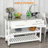 Kitchen Cart on Wheels with Stainless Steel Top, Rolling Kitchen Island Cart with Glass Door, White