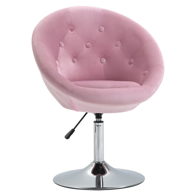 Modern Makeup Vanity Chair Round Tufted Swivel Accent Chair with Chrome Frame Height Adjustable for Living Room, Bedroom, Pink
