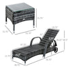 3 Pieces Patio Wicker Chaise Lounge Chair Set, Adjustable PE Rattan Cushioned Lounge Set of 2 with Armrests, Side Table & Moving Wheels, Grey