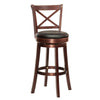 Traditional Bar Stool, 31 Inch Seat Height Barstool, Swivel PU Leather Upholstered Chair, with Cross Back and Rubberwood Frame, Black