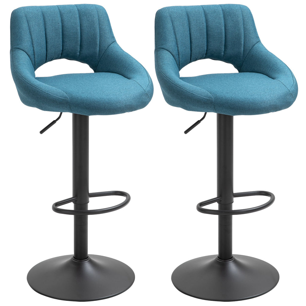 Modern Bar Stools Set of 2 Swivel Bar Height Barstools Chairs with Adjustable Height, Round Heavy Metal Base, and Footrest, Blue