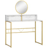 Modern Vanity Makeup Desk with Mirror, Dressing Table with Open Storage, Faux Marble Finish and Steel Frame for Bedroom, White and Gold