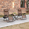 Zero Gravity Lounger Chair Set of 3, Folding Reclining Patio Chair with Side Table, Cup Holder and Headrest for Poolside, Camping, Brown