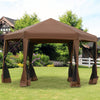 13' x 13' Heavy Duty Pop Up Canopy with Hexagonal Shape, 6 Mesh Sidewall Netting, 3-Level Adjustable Height and Strong Steel Frame, Brown