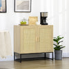 Sideboard Cabinet with Rattan Doors, Adjustable Shelf, Metal Base, Storage Cabinet for Living Room, Bedroom, Kitchen,