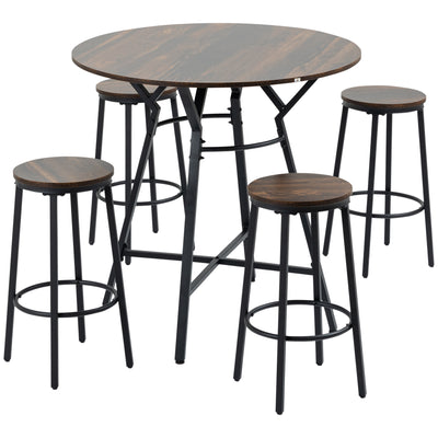 5-Piece Bar Table and Chairs Set, Space Saving Dining Table with 4 Stools for Pub & Kitchen
