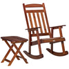 Wooden Outdoor Rocking Chair, 2-Piece Porch Rocker Set with Foldable Table for Patio, Backyard and Garden, Brown