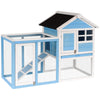 48" Wooden Rabbit Hutch Bunny Cage with Waterproof Asphalt Roof, Fun Outdoor Run, Removable Tray and Ramp, Light Blue