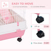 32"L 6-Level Small Animal Cage Rabbit Hutch with Universal Lockable Wheels, Slide-out Tray for Bunny, Chinchillas, Ferret, Pink