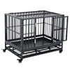 36" Heavy Duty Dog Crate Dog cage Kennel with Lockable Wheels, Double Door and Removable Tray, Grey