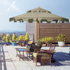 9' Patio Umbrella with Push Button Tilt and Crank, Double Top Ruffled Outdoor Market Table Umbrella with 8 Ribs, for Garden, Deck, Pool, Brown
