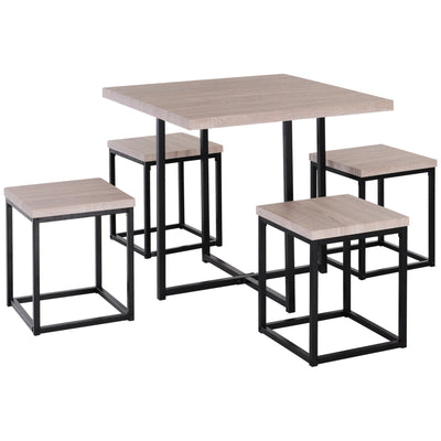 5 Piece Dining Table Set, Square Kitchen Table Set With Stools for Small Space, Breakfast Nook, Natural Wood