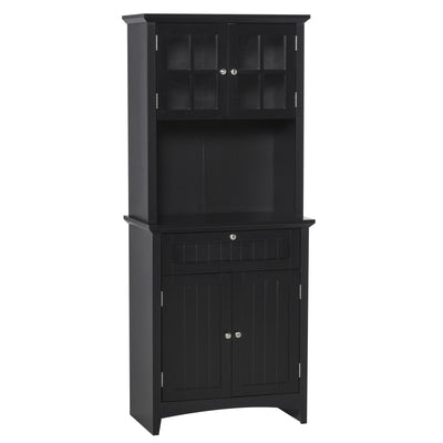 Elegant Buffet with Hutch, Kitchen Pantry Storage Cabinet with Framed Glass Door Drawer and Microwave Space, Black