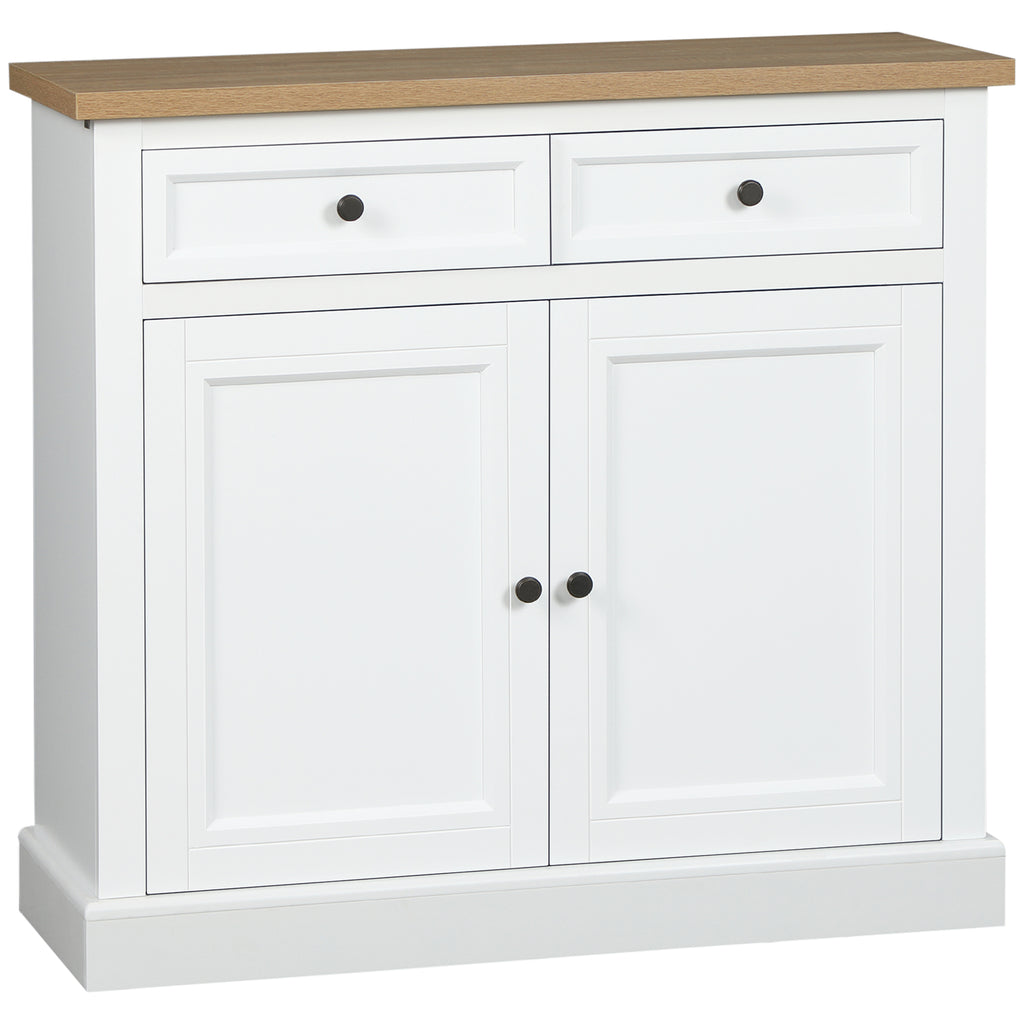Buffet Cabinet with 2 Storage Drawers, 2 Door Sideboard with Adjustable Shelves, Coffee Bar for Living Room, Entryway, White