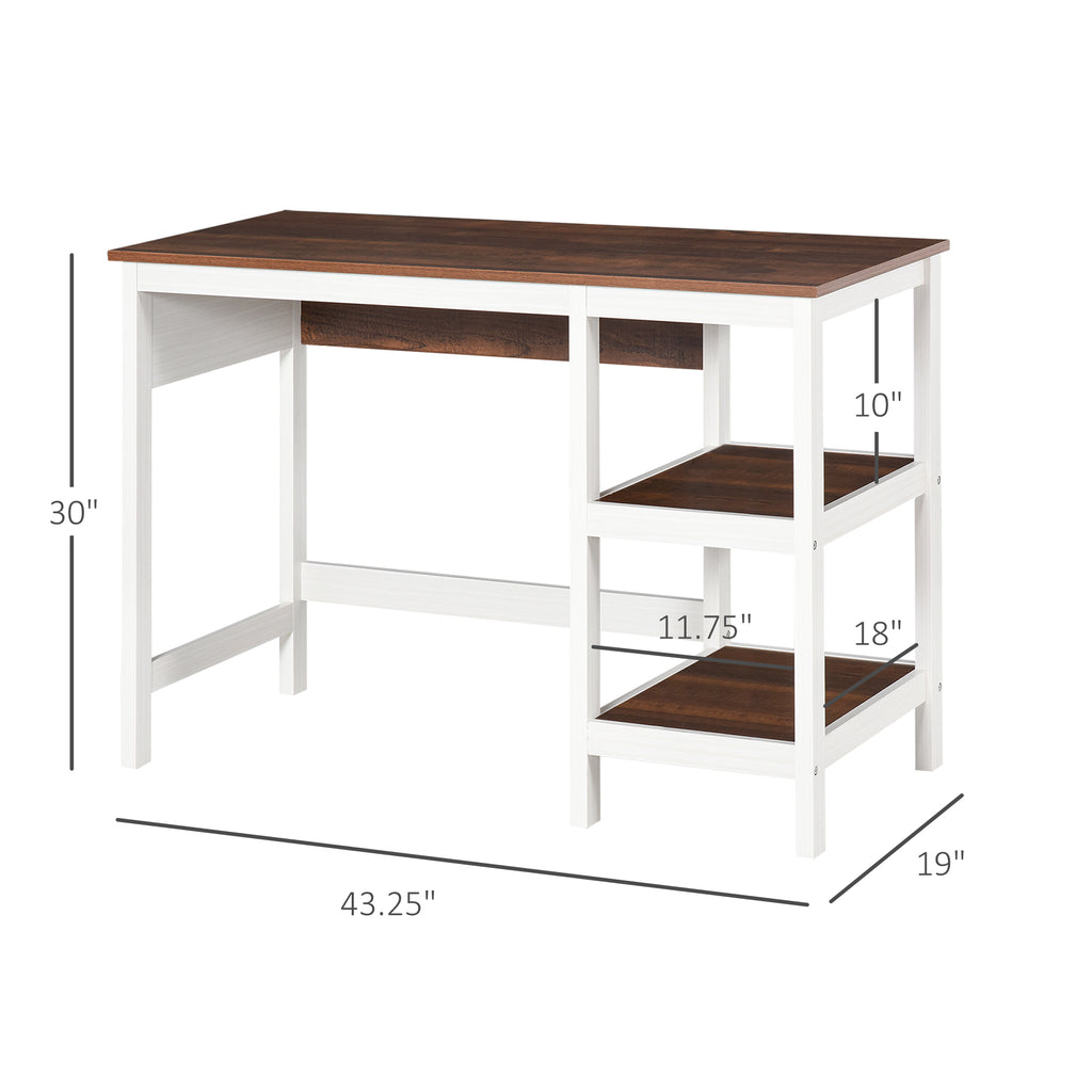 Computer Desk with Display Shelves Home Office Table Workstation  Walnut and White Wood Grain