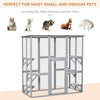 Large Wooden Outdoor Cat House Catio Enclosure, Kitten Cage with Weather Protection, Cat Patio with 6 Platforms - 71"L, Grey