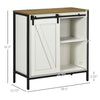 Buffet Cabinet, Farmhouse Sideboard, Bar Cabinet with Adjustable Shelf, Sliding Barn Door for Kitchen, White and Brown