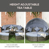 4pc Rattan Patio Furniture Set, Round Convertible Daybed or Sunbed, Adjustable Sun Canopy, Sectional Outdoor Sofa, 2 Chairs, Extending Tea Table, 3 Pillows, Light Grey