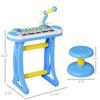 Kids Toddler Toy Piano Keyboard with Included Sitting Stool, Working Microphone, Light Function - Blue