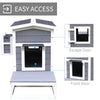 Wooden Wooden Cat House Feral Cat Shelter Kitten Condo with Escape Door, Porch and Flower Stand - Dark Grey/White