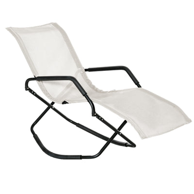 Garden Rocking Sun Lounger Outdoor Zero-gravity Folding Reclining Rocker Lounge Chair for Sunbathing, Cream White