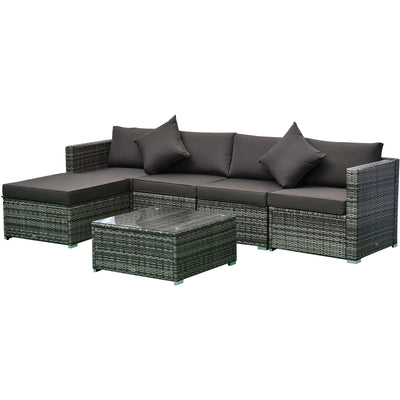 6 Pieces Outdoor PE Rattan Sofa Set, Sectional Conversation Wicker Patio Couch Furniture Set with Cushions and Coffee Table, Charcoal