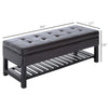 44" Tufted Faux Leather Ottoman Storage Bench with Shoe Rack - Dark Brown | Aosom