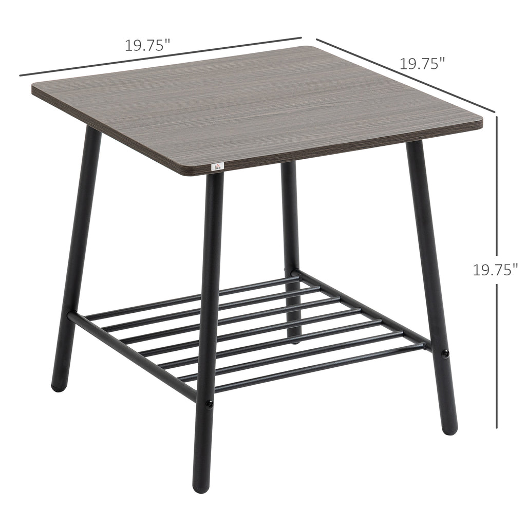 Side Table with 2-Tier Storage, End Table with Metal Frame for Living Room